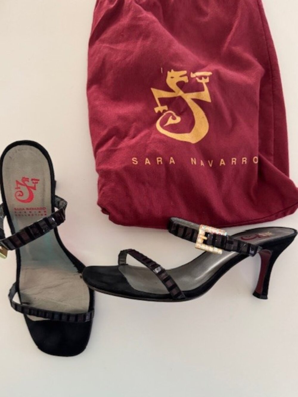 Sara Navarro Rhinestone Buckle Spain Spanish SANDALS Sz 37 Size 7
